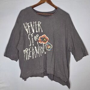 Kyla Seo tunic Top Dark Grey distressed embroidered Size Small-‎ Oversized boho